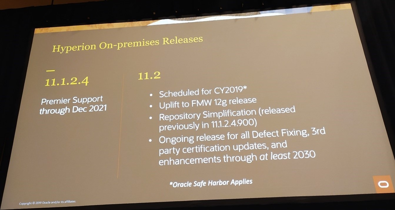 OOW19 - Oracle EPM Cloud - Hyperion On-premise releases