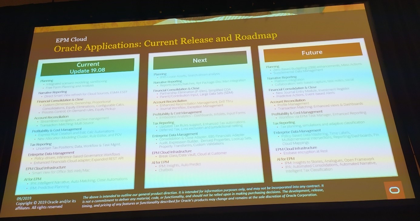 OOW19 - Oracle EPM Cloud - Oracle Applications : current release and roadmap