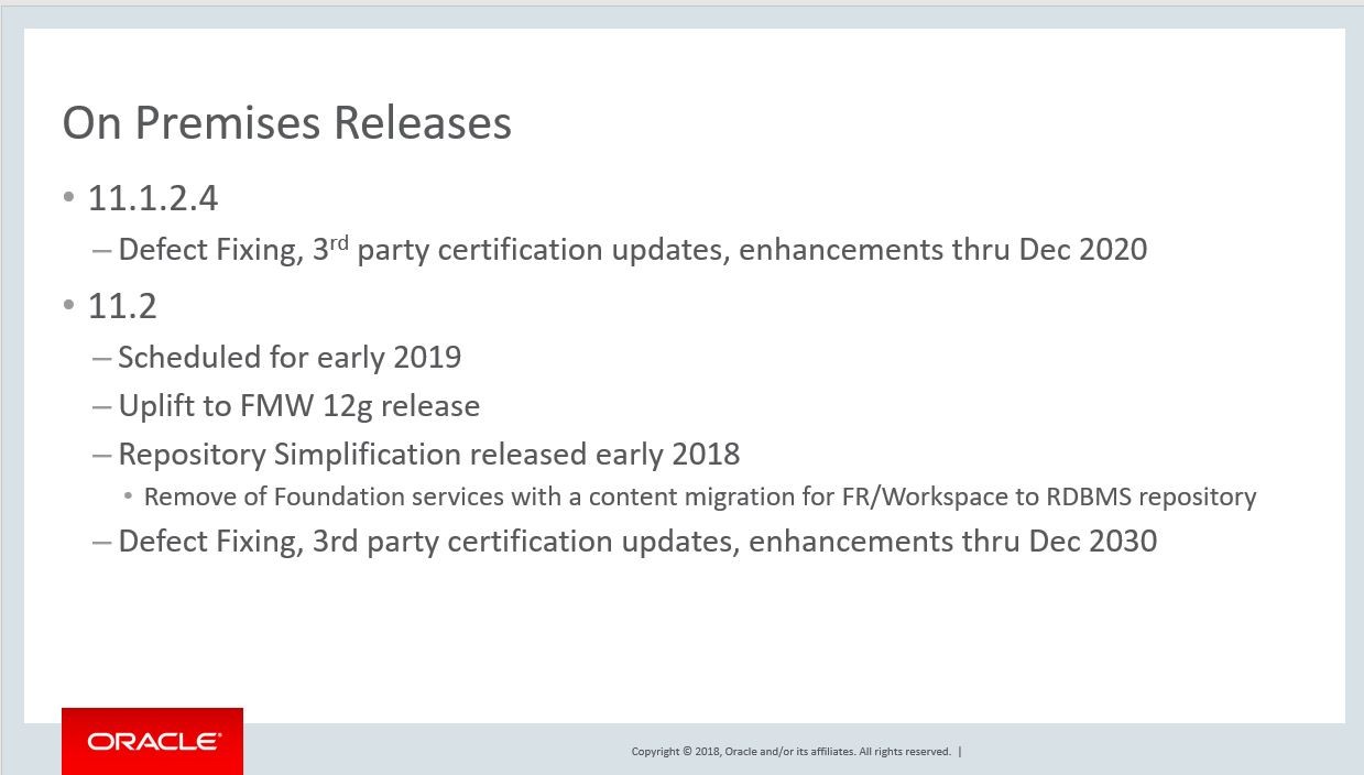 Oracle Open World 2018 - HFM - On-premises releases